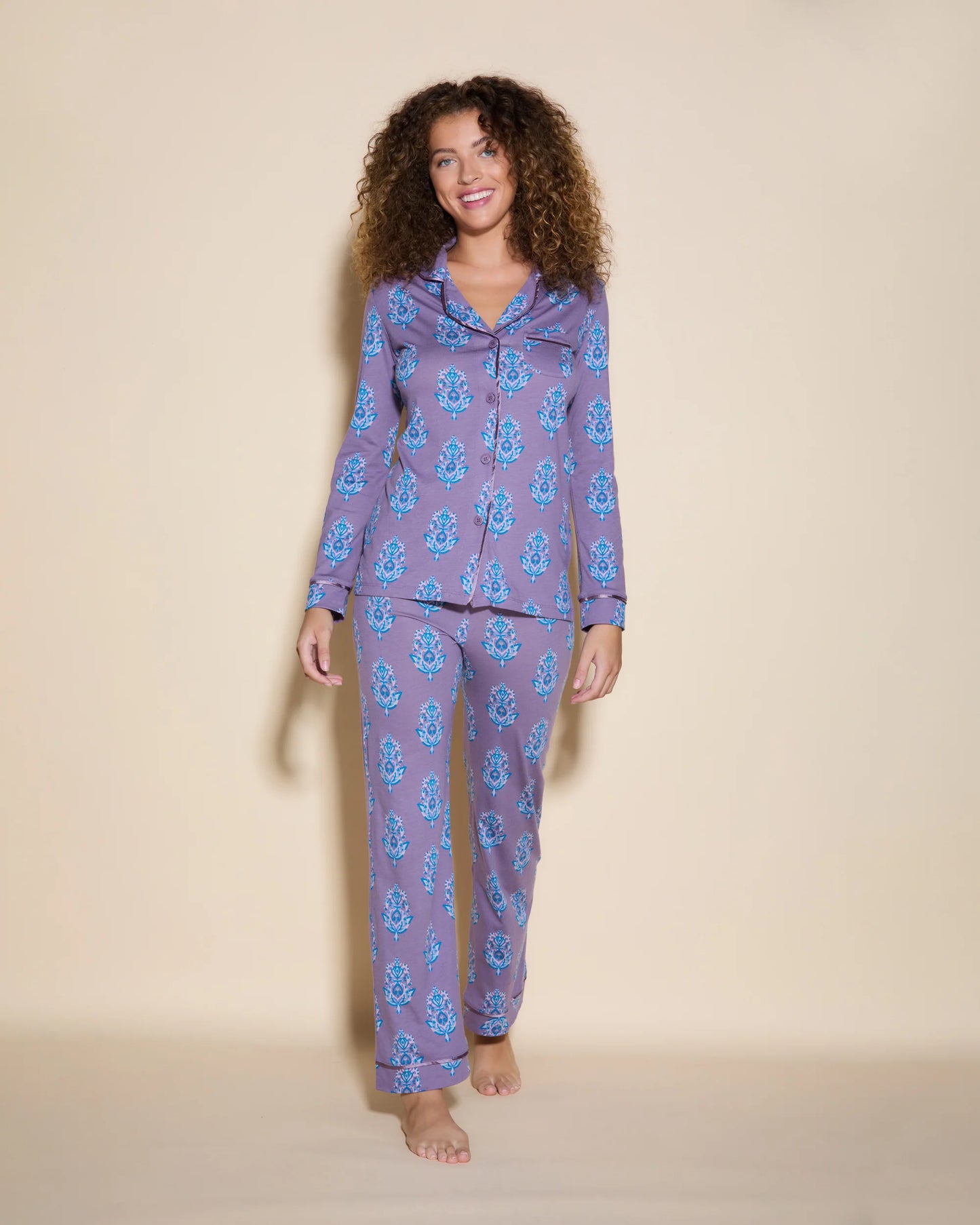 Bella Printed Long Sleeve Top & Pant Pajama Set - Himalayan Floral Medallion 175?