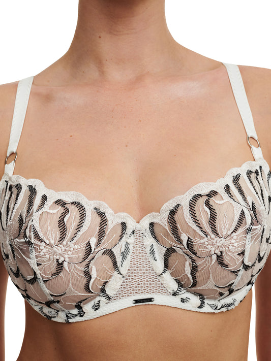 Fleurs Lace Unlined Demi Bra - Milk / Black