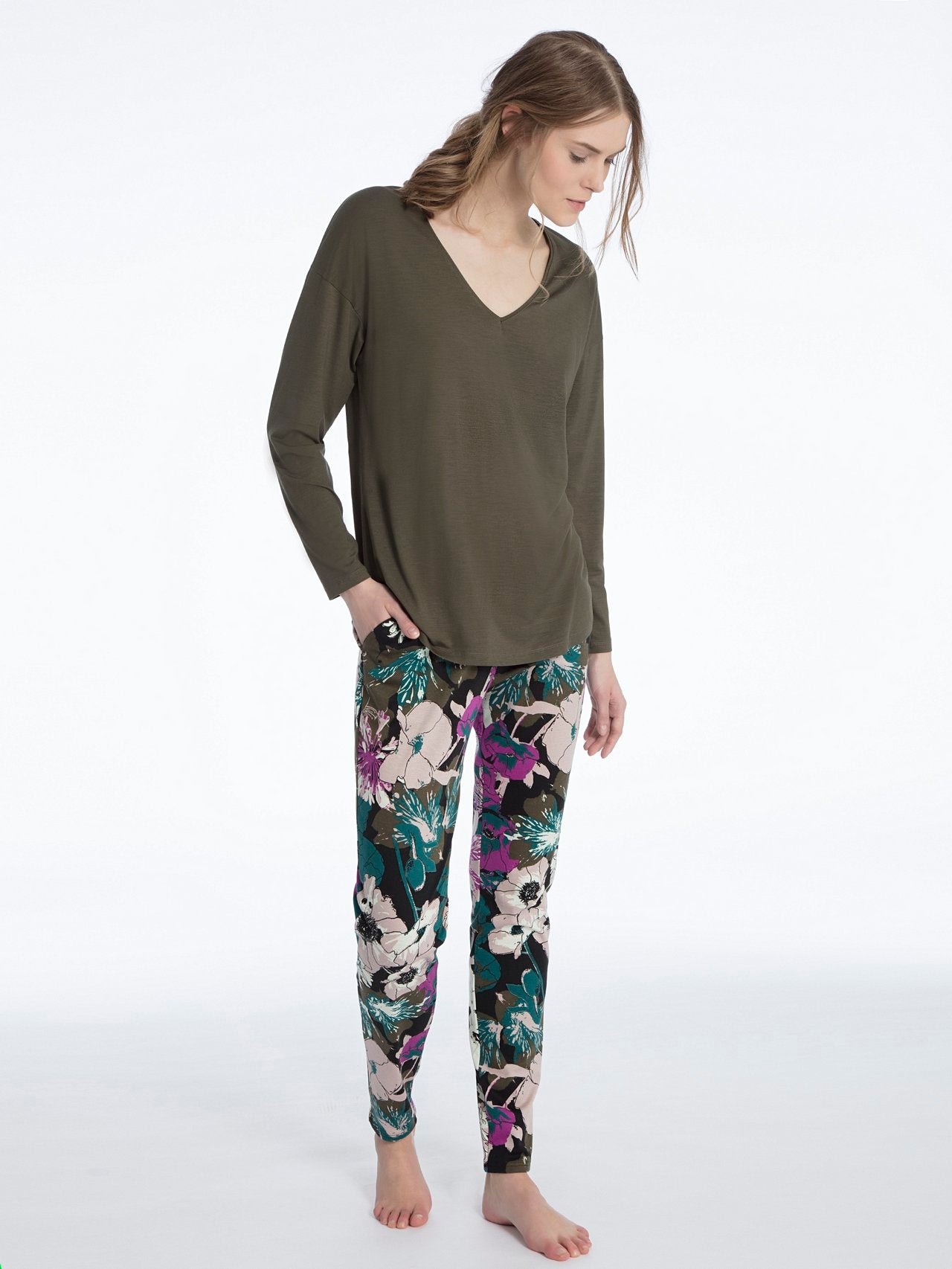 Calida Favourites Trend Floral Dark Pine Green Top & Bottom Set