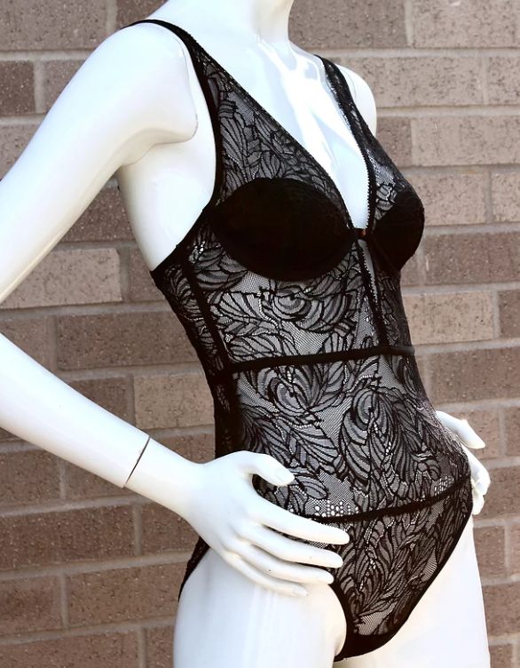 Black lace top underwire bodysuit