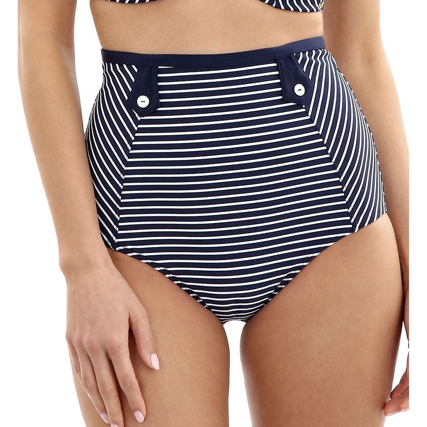 Britt High Waist Bikini Swim Bottom - Navy/White