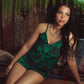 Satin Cami and Shorts Set - Emerald Damask