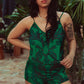 Satin Cami and Shorts Set - Emerald Damask