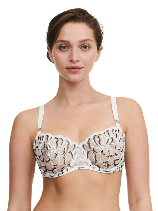 Fleurs Lace Unlined Demi Bra - Milk / Black