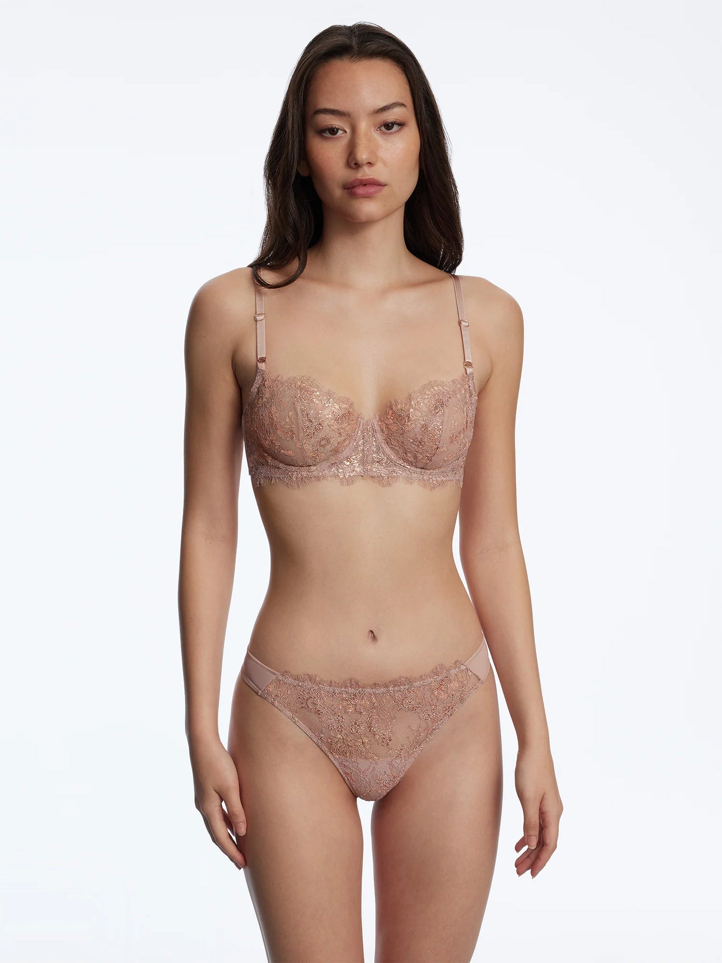 Entice Front Lace Thong - Romance/Rose Gold
