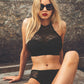Sundance Underwire Padded Hi-Neck Crop Top - Black