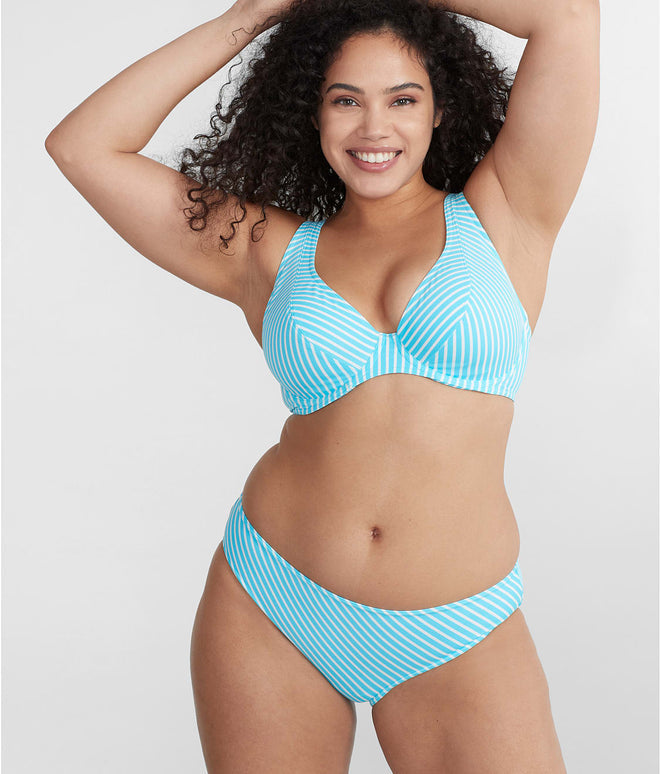 Jewel Cove Ruffled Bikini Top - Turquoise Stripe
