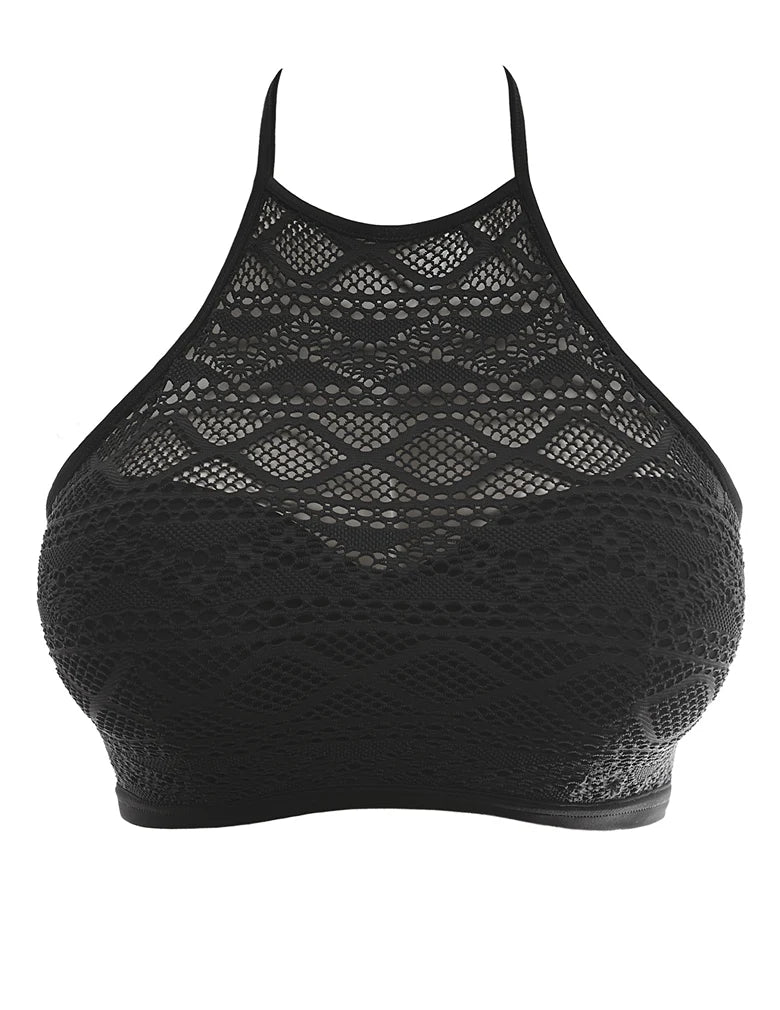 Sundance Underwire Padded Hi-Neck Crop Top - Black