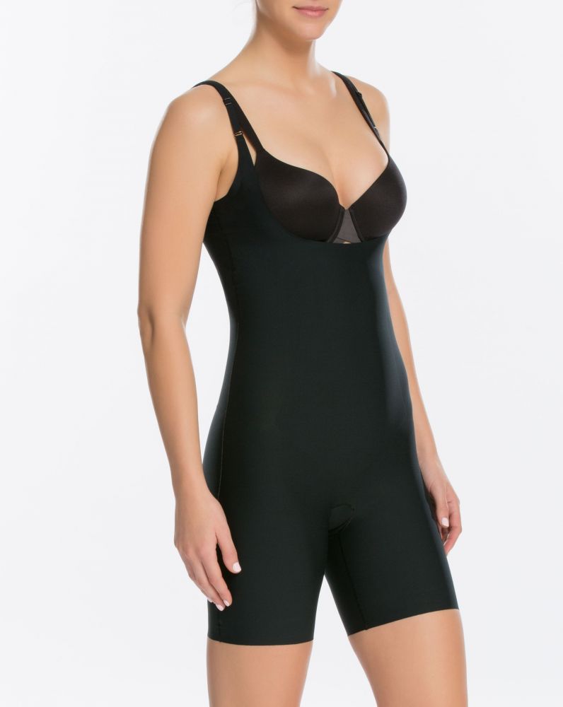 Spanx Thinstincts Open-Bust Mid-Thigh Bodysuit Black – Belle Mode