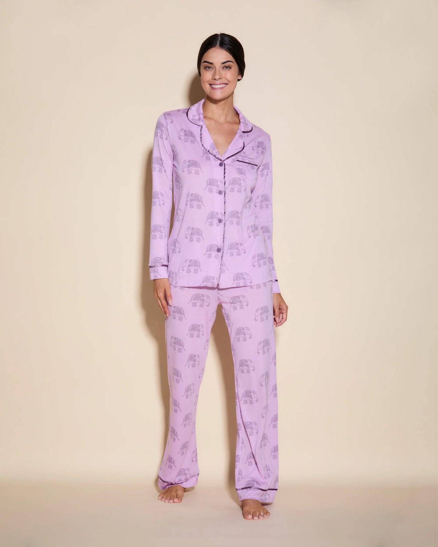 Cosabella Bella Long Sleeve Top & Pant PJ Set Neela Flower Elephant