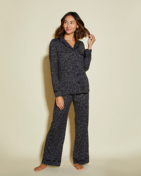 Cosabella Bella Long Sleeve Top & Pant PJ Set Black Panther
