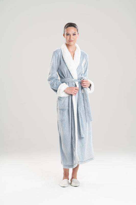 Natori Sherpa Two-Tone Robe in Stone Blue