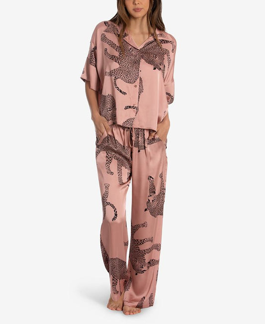 Midnight Bakery Leopard Satin PJ Pant Set Taupe